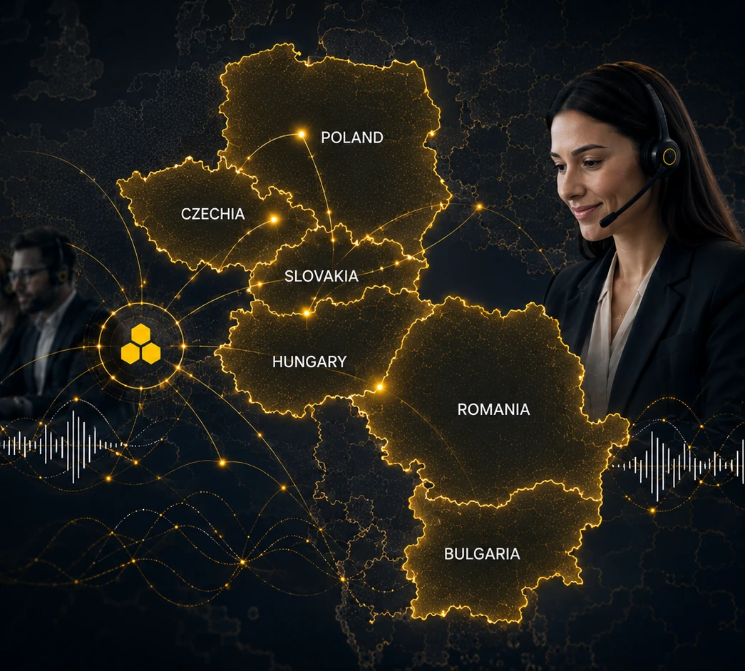 Mapa pokrytia trhov VoiceBee — Slovensko, Česko, Poľsko, Maďarsko, Rumunsko a Bulharsko